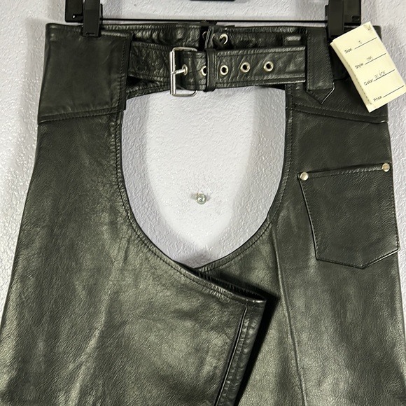 NWT leather world by lucky leather black, motorcycle, chaps size unisex … - Picture 2 of 8